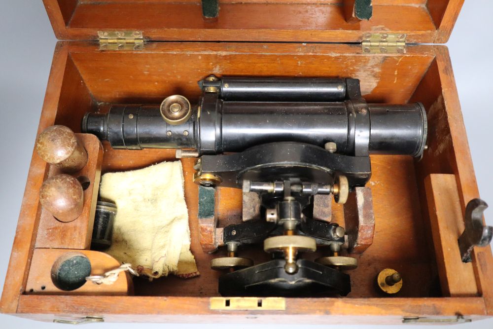 A Theodolite by Norton & Gregory in original mahogany case, 1930